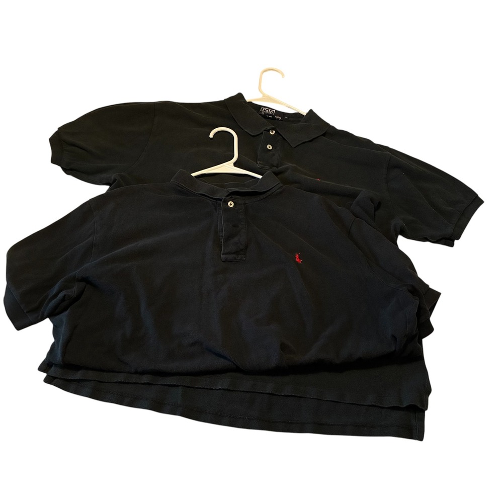 Lot of 2 Polo Ralph Lauren Mens Black Polo Shirts Red Pony Logo Bundle XL